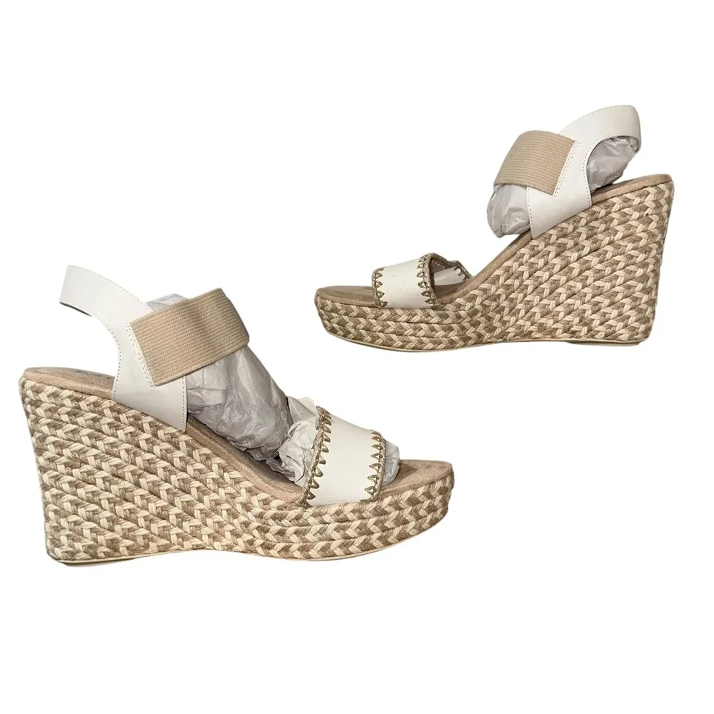 MIA Espadrille Wedge Sandals Ivory Elastic Strap Womens 11 NEW